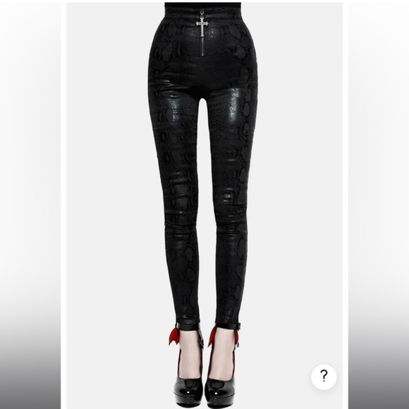 Killstar Pants - High-Waist Black Faux-Snake Leather Skinny Pants